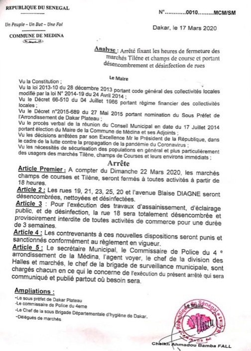 #Coronavirus - Médina: le maire Bamba Fall ferme tous les marchés