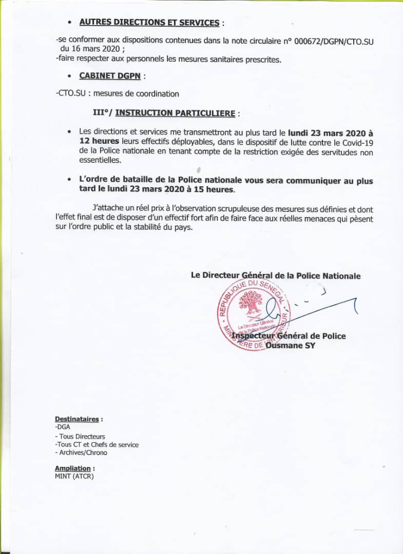 Le circulaire du Directeur général de la police qui prépare au « confinement de localités »