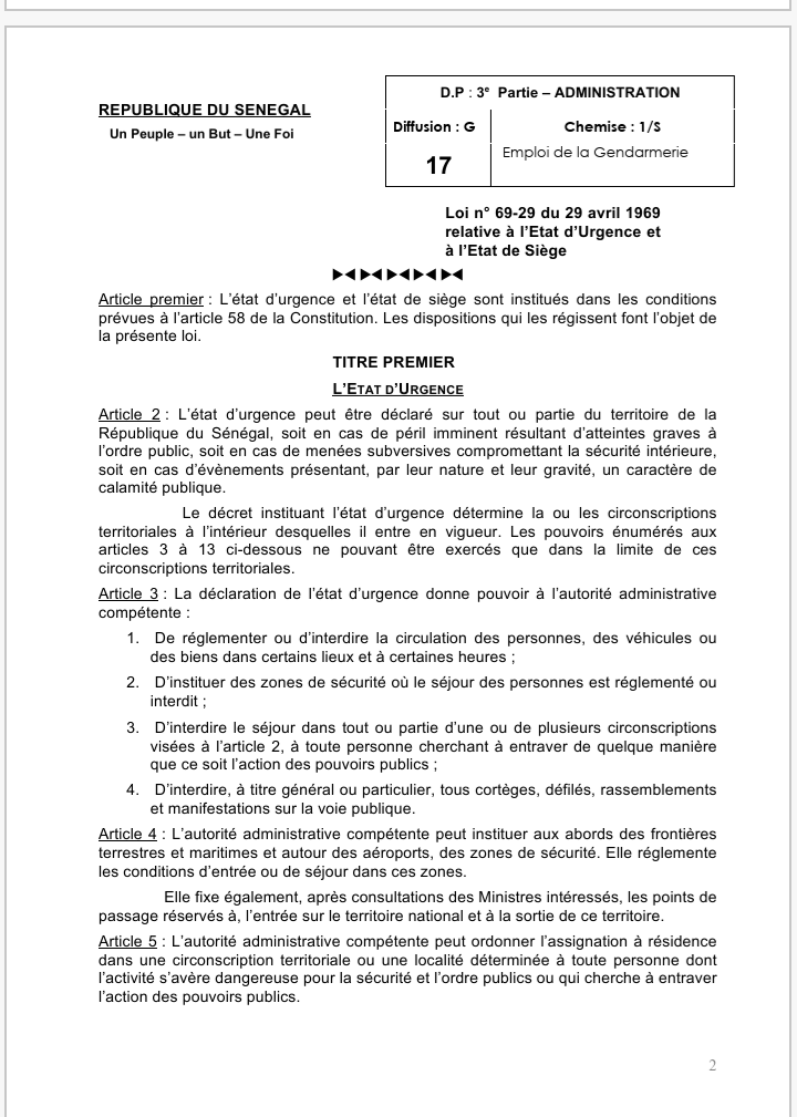 Sénégal: ce que dit la loi à propos de l'Etat d'urgence