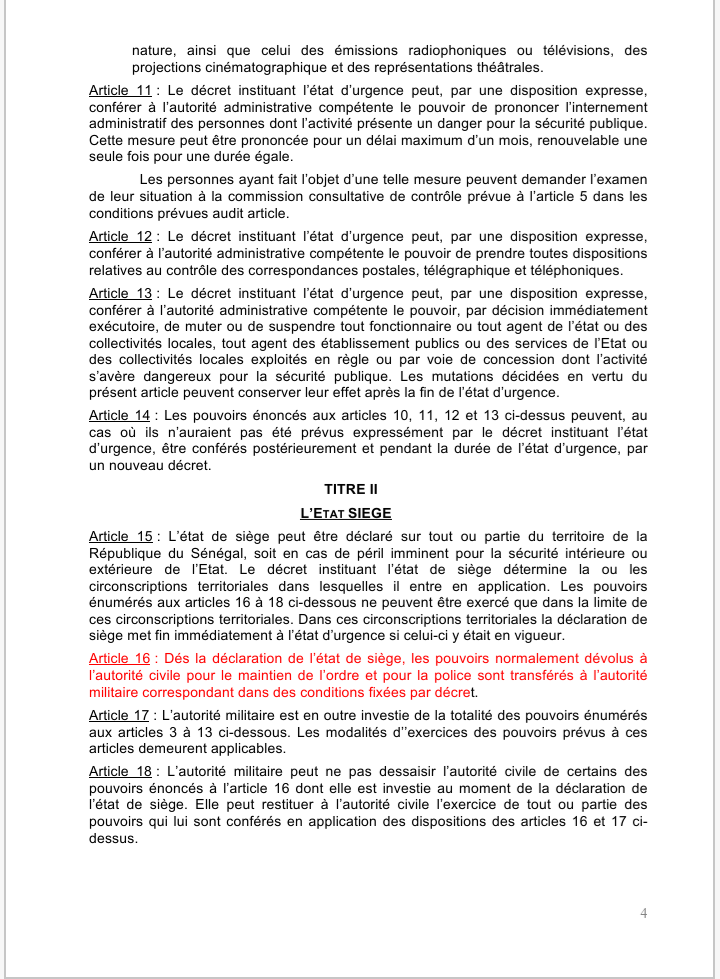 Sénégal: ce que dit la loi à propos de l'Etat d'urgence
