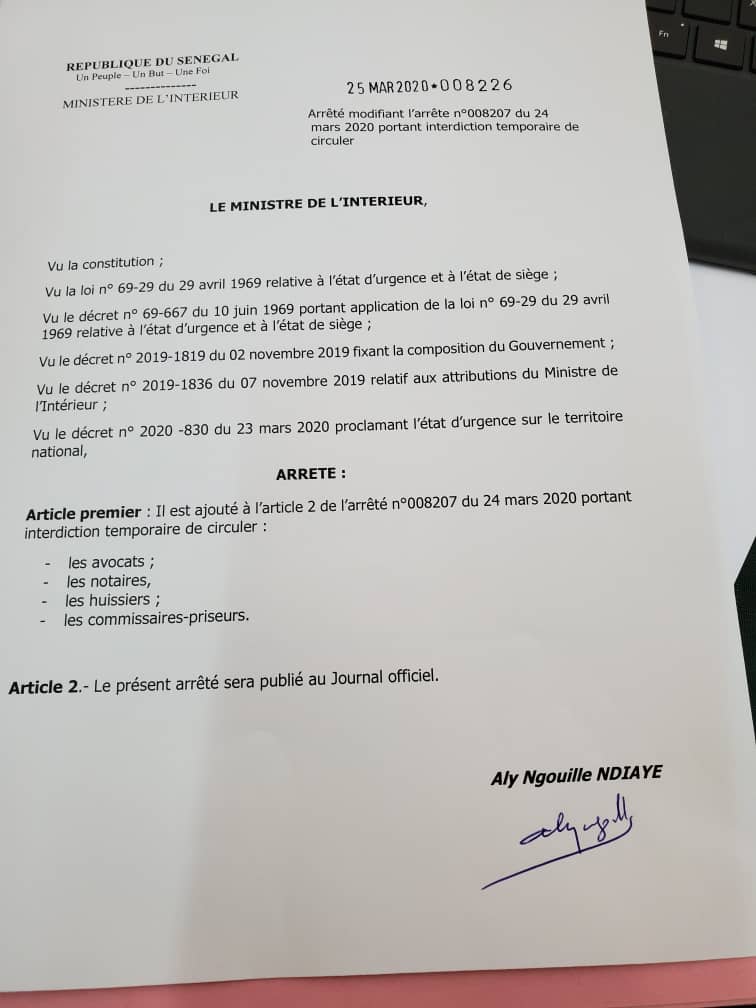 #Covid19sn: voici la liste des personnalités exemptées du couvre-feu (Document)