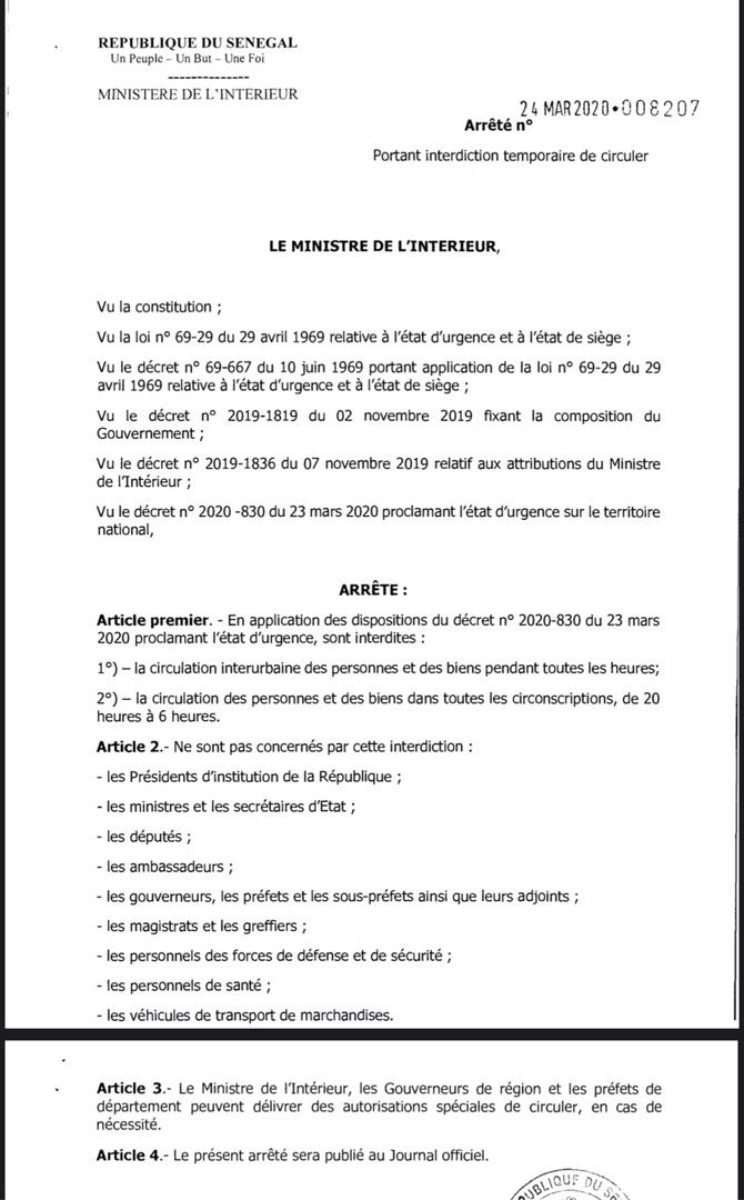 #Covid19sn: voici la liste des personnalités exemptées du couvre-feu (Document)
