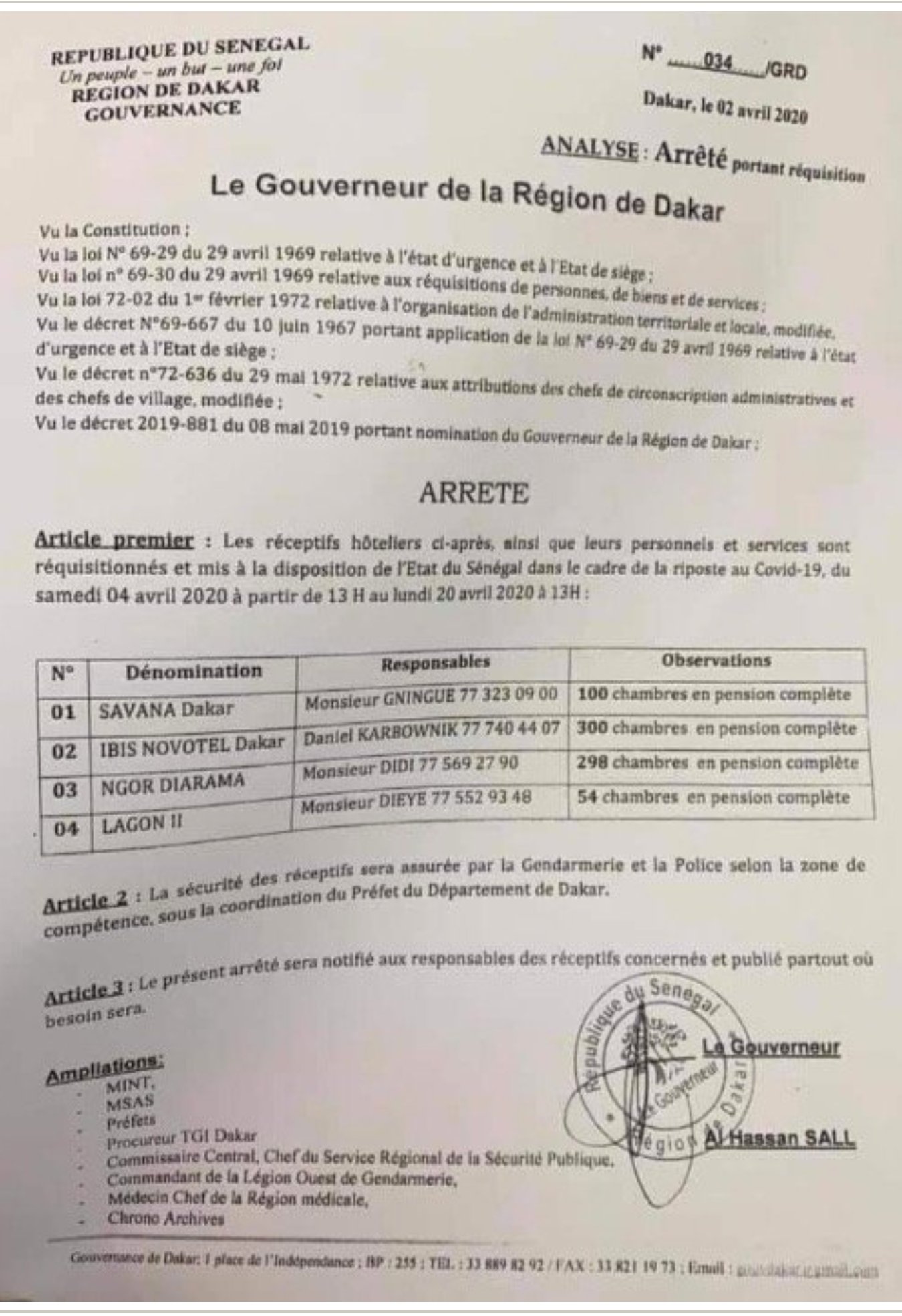 Coronavirus Sénégal: Et si on parlait du surnombre de chambres dans l’arrêté de réquisition des hôtels du Gouverneur de Dakar...