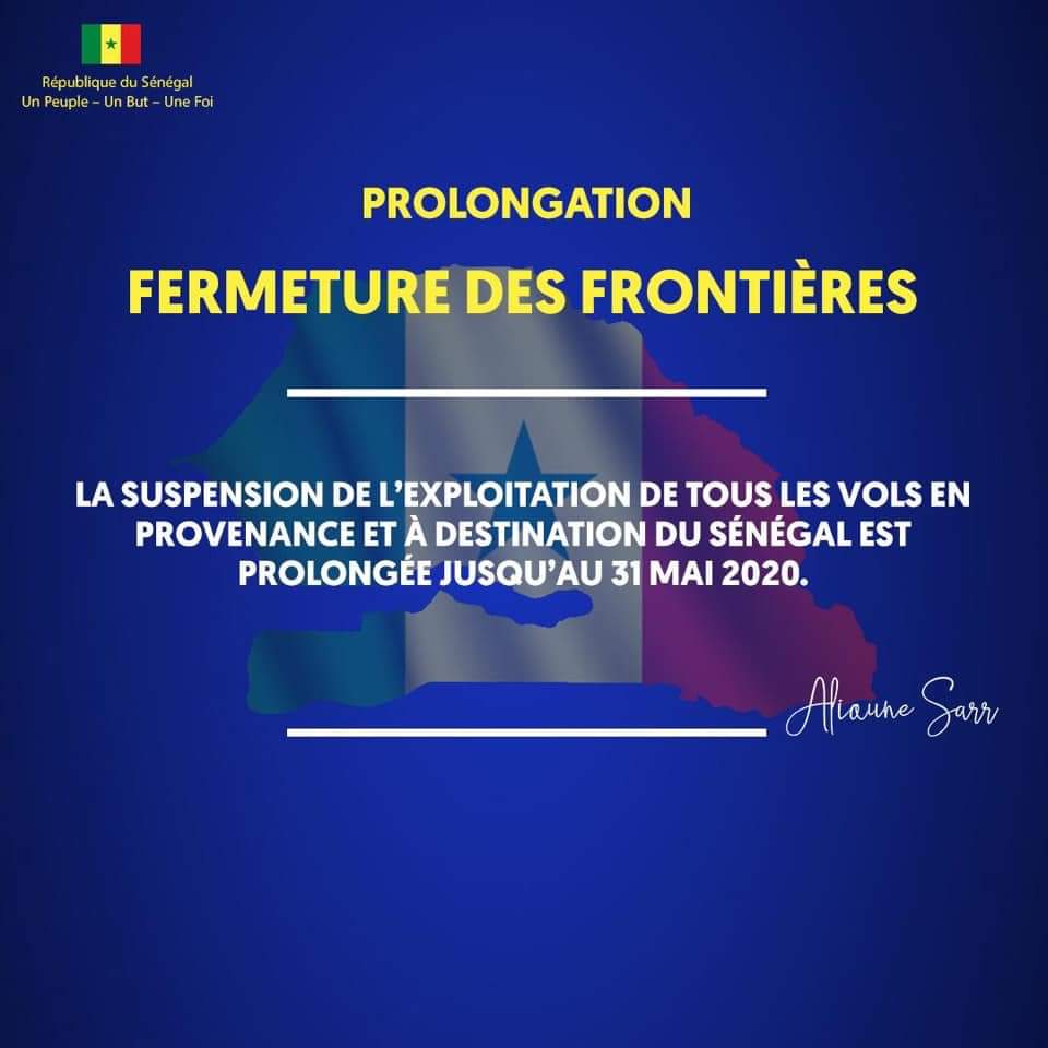 COVID-19 : La suspension des vols vers/depuis le Sénégal est prolongée jusqu'au 31 mai 2020