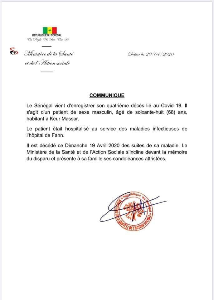 #Urgent COVID-19: Le Sénégal vient d’enregistrer son quatrième décès 