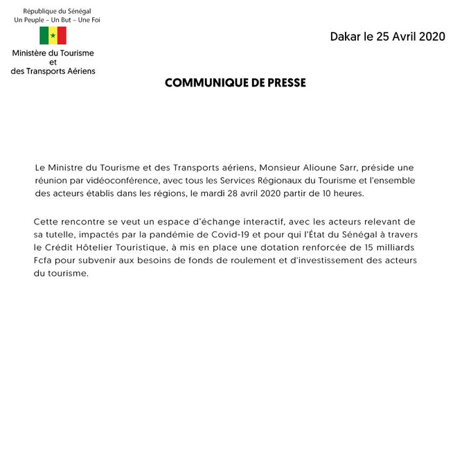 Crédit hôtelier touristique: le ministre du Tourisme en visioconférence avec les acteurs ce mardi 28 avril