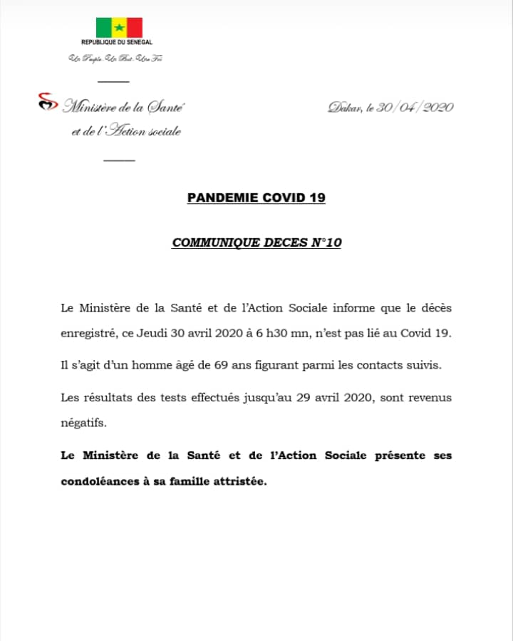 Coronavirus Sénégal - Un cas suspect décède dans un centre de confinement, le ministère explique