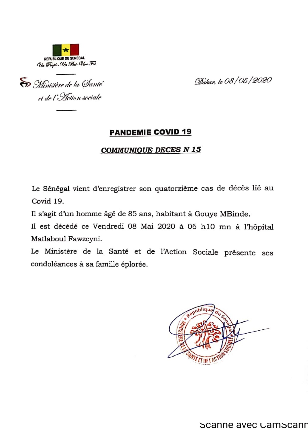 Le Sénégal enregistre sont 14e décès lié au Covid-19