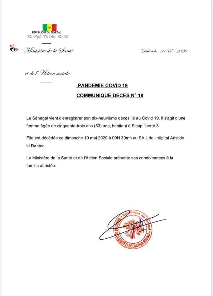 Covid-19: le Sénégal enregistre un 19e décès