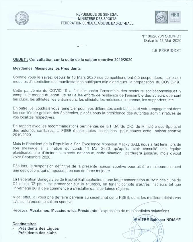 #Covid_19 - La Fédération sénégalaise lance des concertations et envisage la suspension définitive de la saison