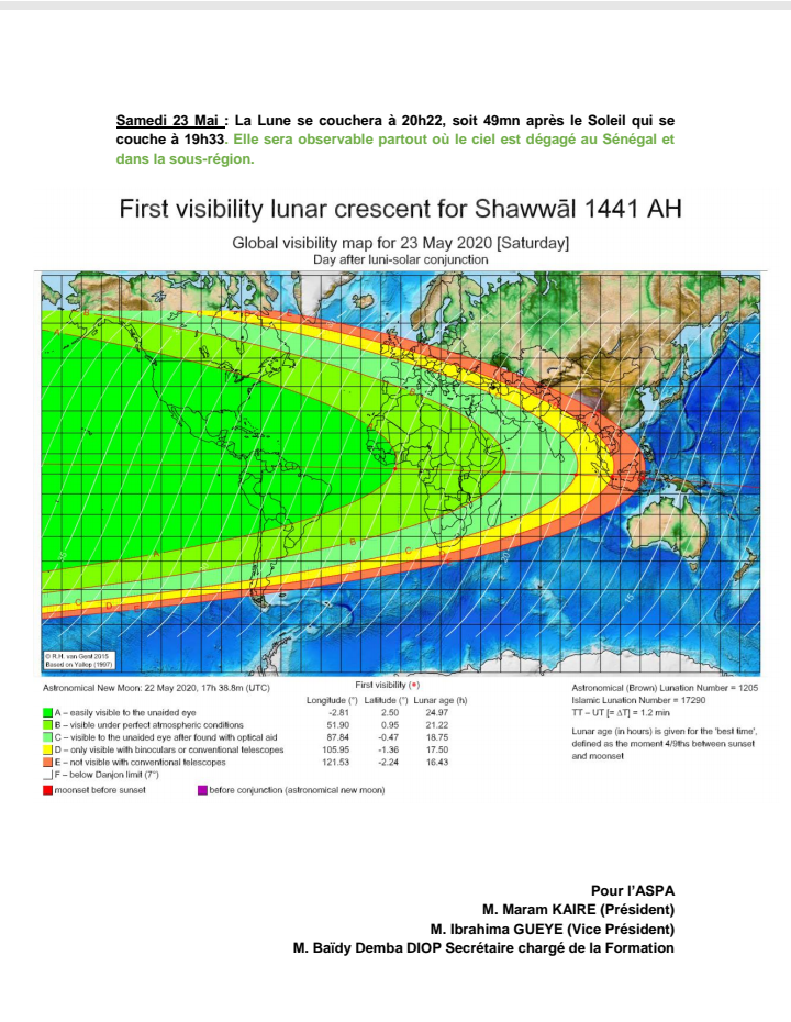 Korité 2020 : Informations sur la visibilité du croissant Lunaire