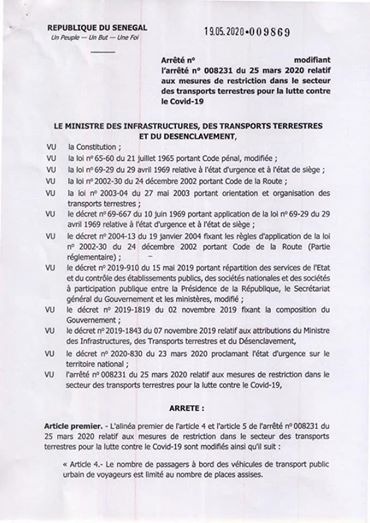 Le ministre Oumar Youm assouplit les restrictions dans le secteur des Transports terrestres (Document)