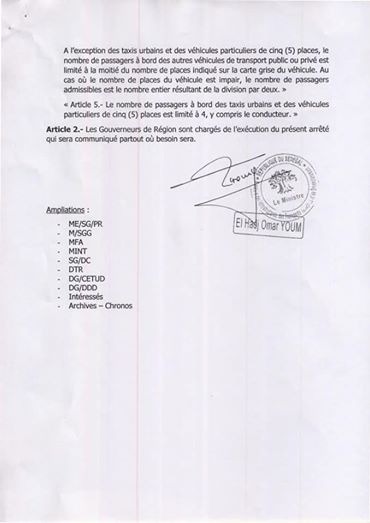 Le ministre Oumar Youm assouplit les restrictions dans le secteur des Transports terrestres (Document)