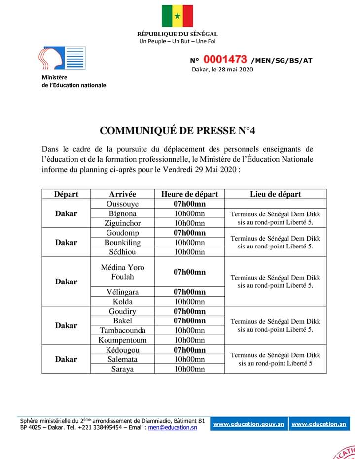 Un nouveau planning pour le convoyage des enseignants dans leurs lieux de service (Document)