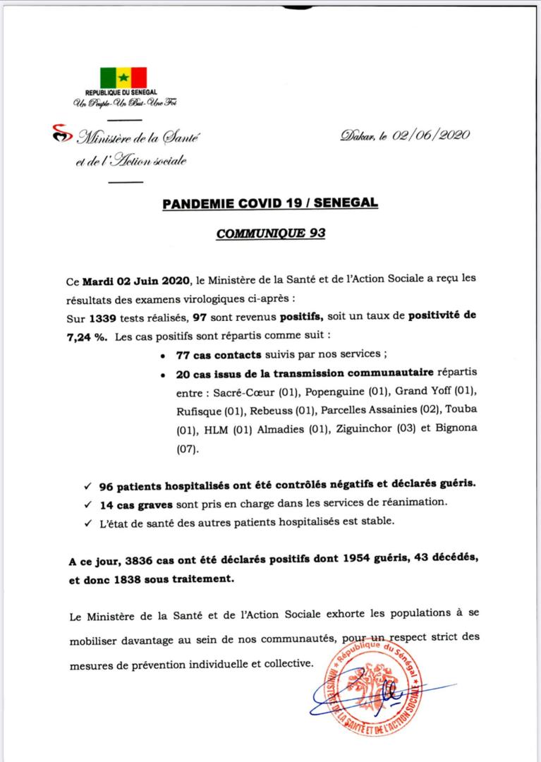 #Covid_19Sn - 20 cas communautaires enregistrés ce mardi dont 10 identifiés entre Bignona et Ziguinchor