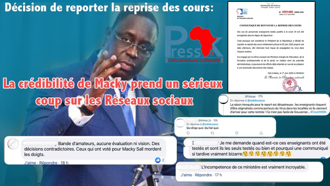 Décision de reporter la reprise des cours: Le capital crédibilité de Macky s’effondre complètement sur les Réseaux sociaux 