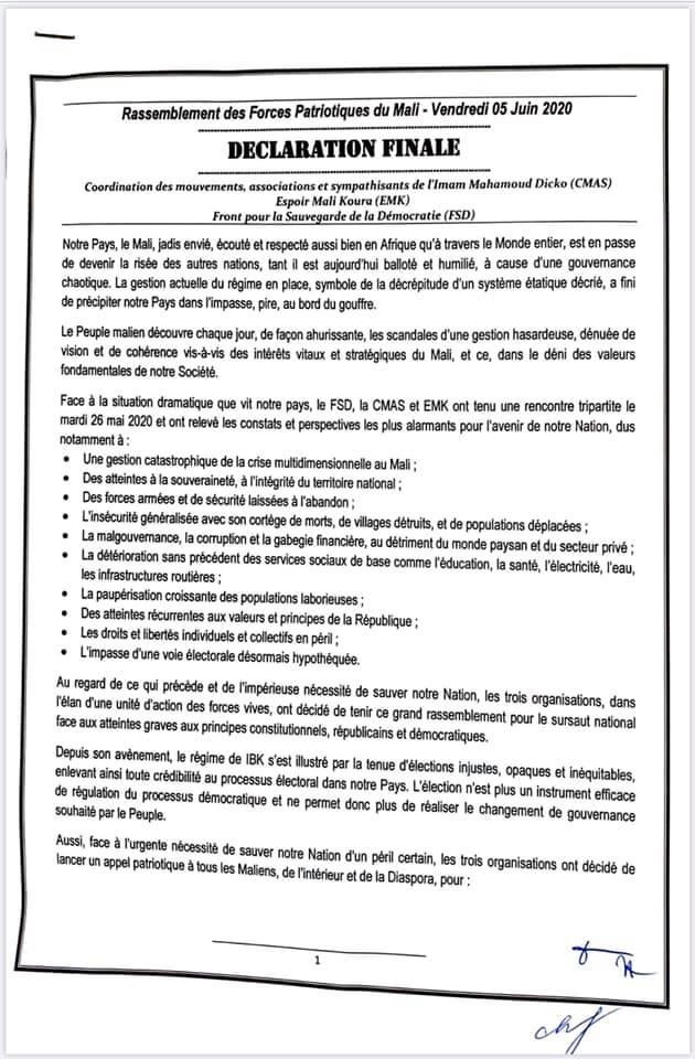 Mali: IBK a jusqu’à 18 heures pour démissionner (Document)