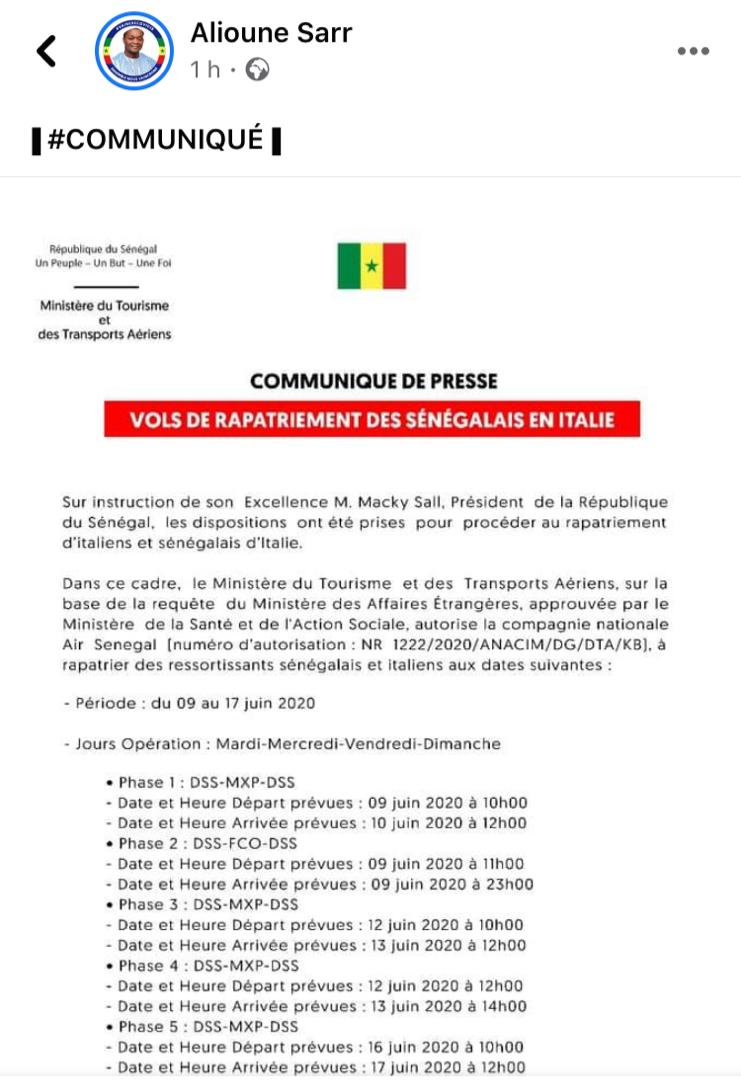 Des dispositions ont été prises pour rapatrier les Sénégalais de France, selon Alioune Sarr