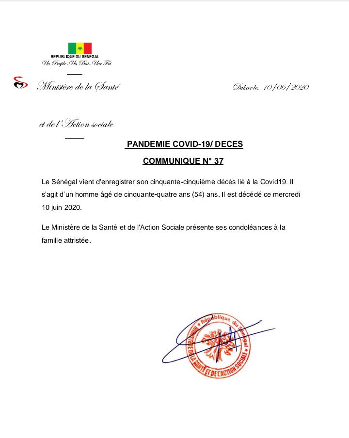 Le Sénégal enregistre un 55e décès lié à la Covid-19