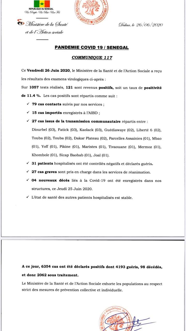 Covid-19 : situation des 27 cas communautaires de ce vendredi
