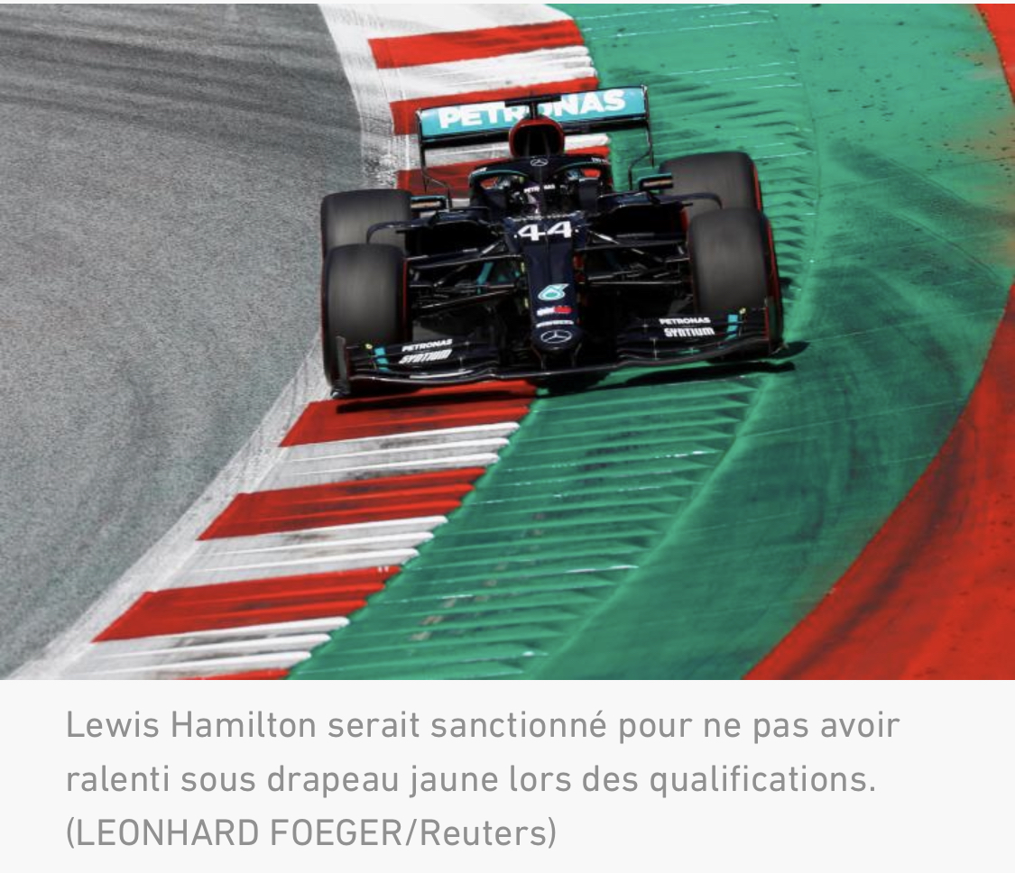 Lewis Hamilton rétrogradé de trois places, Max Verstappen entre en première ligne