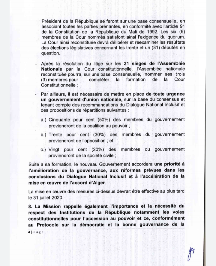 Sortie de crise au Mali : déclaration de la mission de médiation de la CEDEAO (documents)