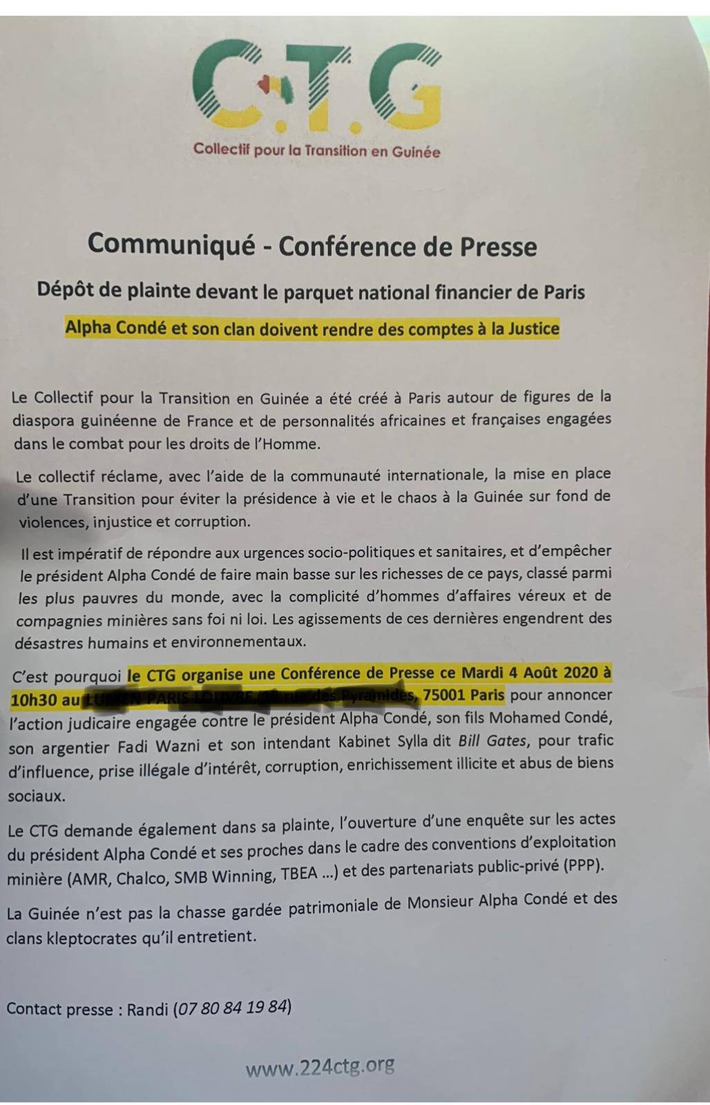 La diaspora guinéenne annonce une plainte contre Alpha Condé devant le Parquet financier de Paris