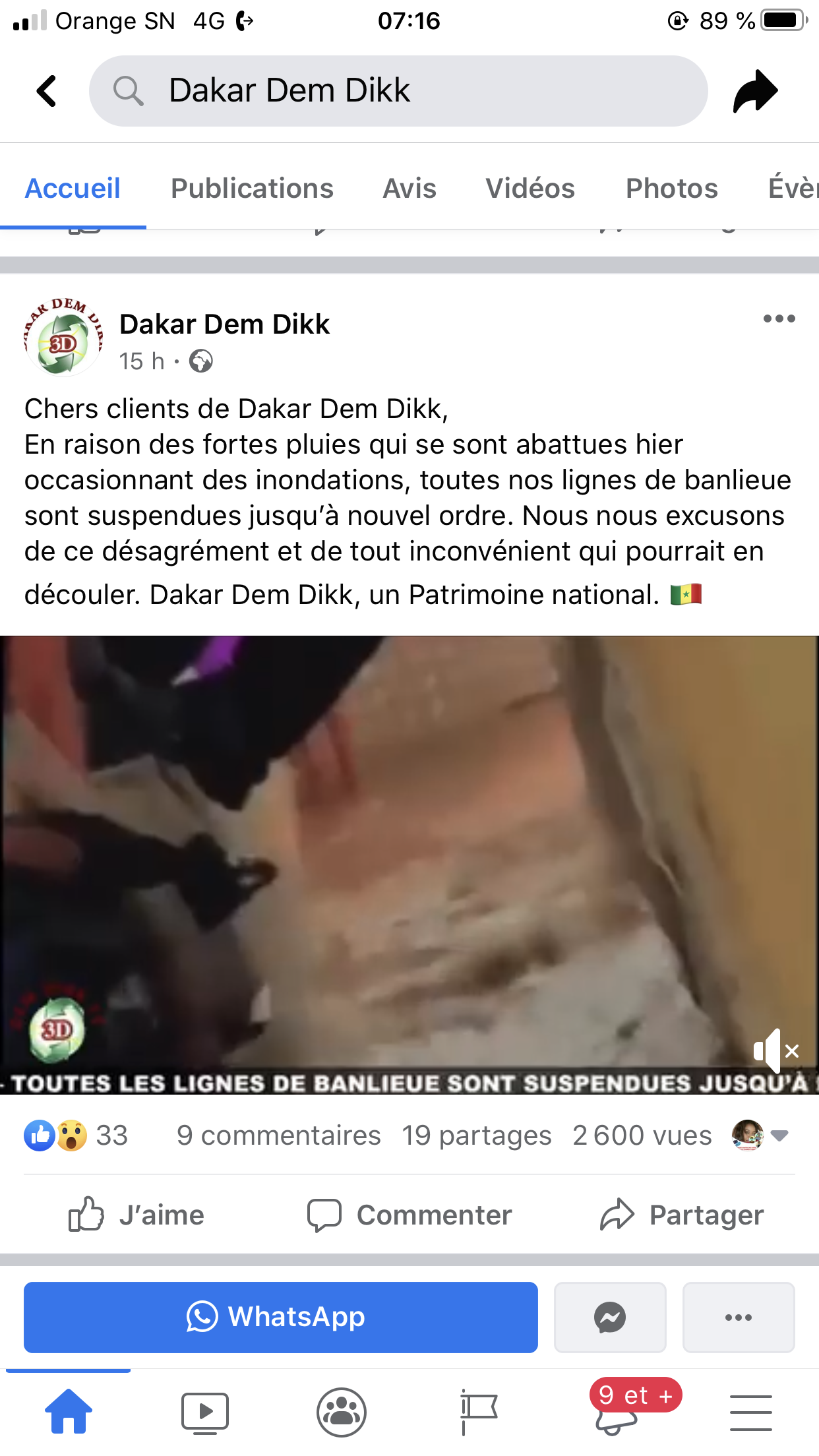 Pluies diluviennes: Dakar Dem Dikk suspend son trafic dans la banlieue 