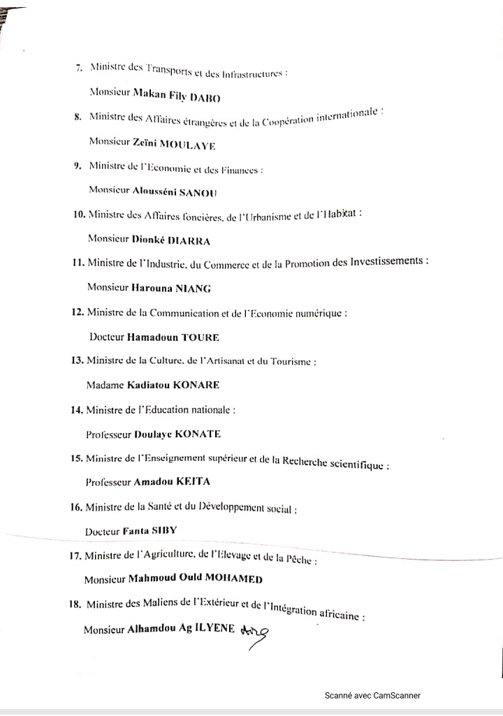 Mali : voici la liste des membres du Gouvernement de la transition
