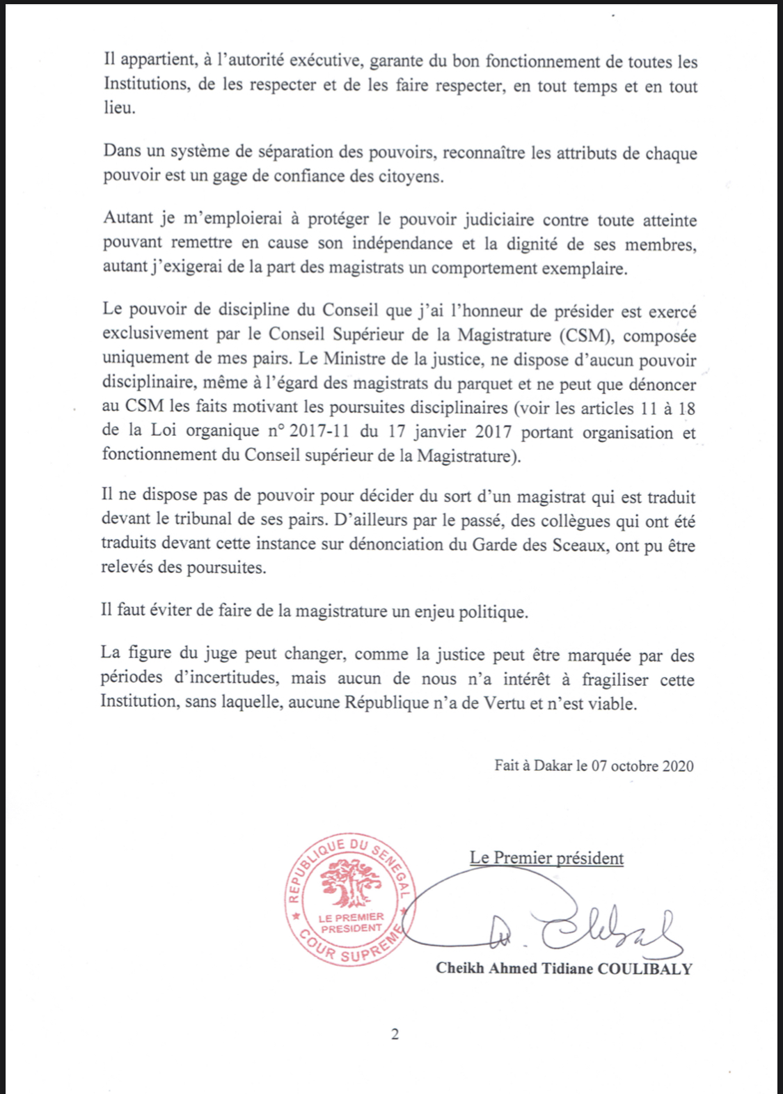 Bras de fer Téliko-Ministre de la Justice: le Président de la Cour suprême siffle la fin de la récréation et recadre les deux parties