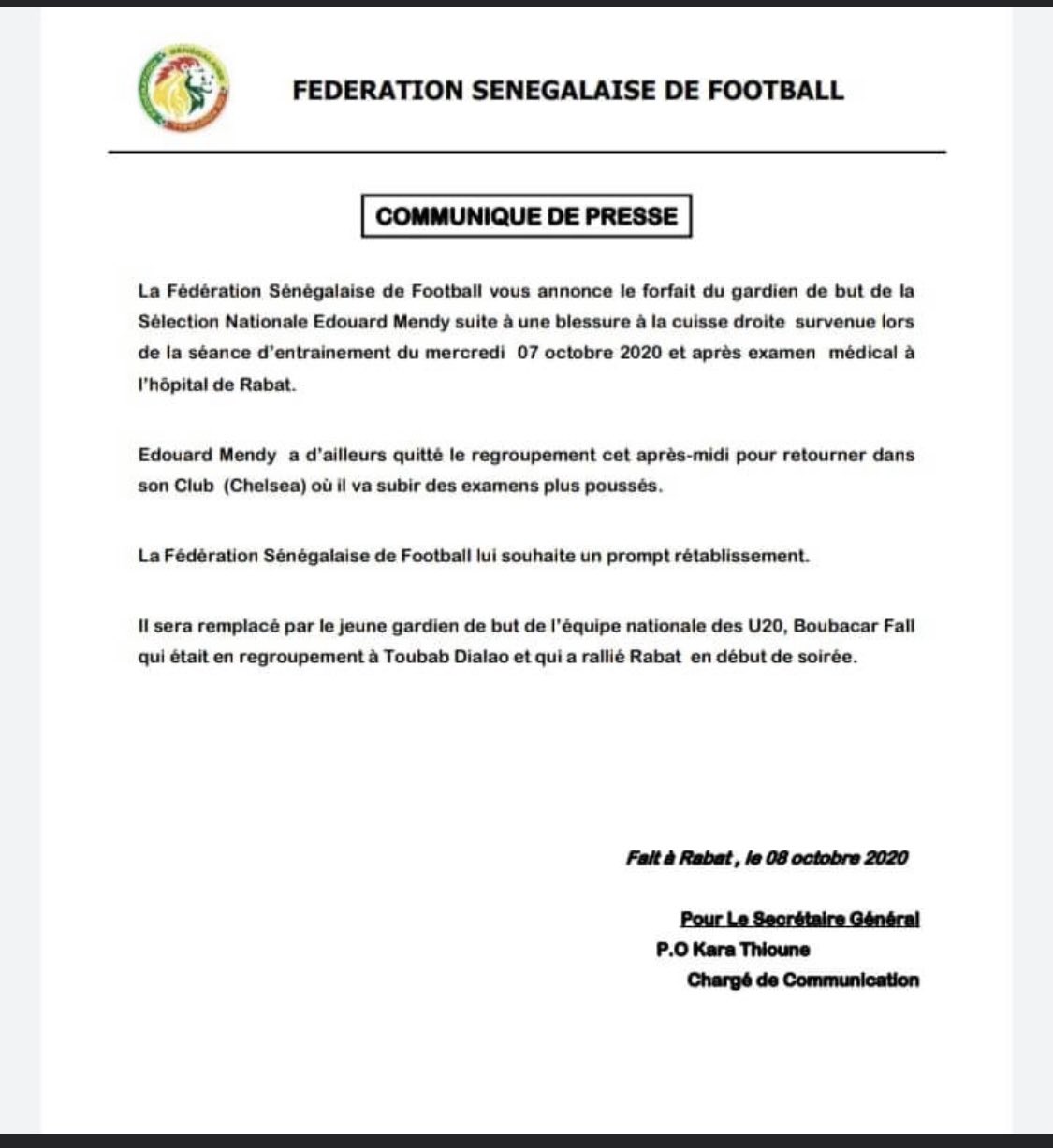 Amical Maroc-Sénégal: Édouard Mendy déclare forfait et retourne à Londres