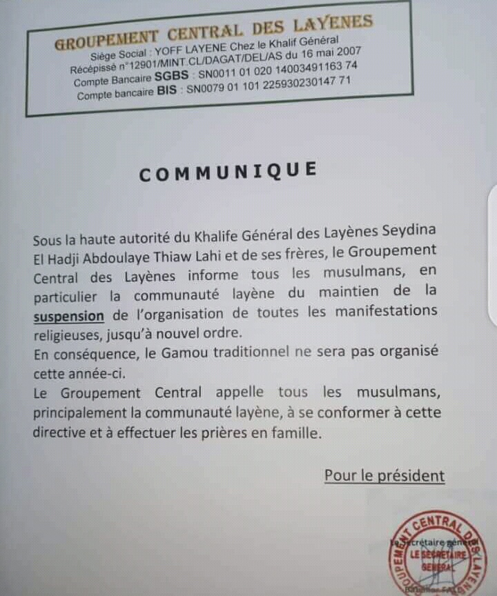 La communauté Layène ne célébrera pas le Gamou 2020