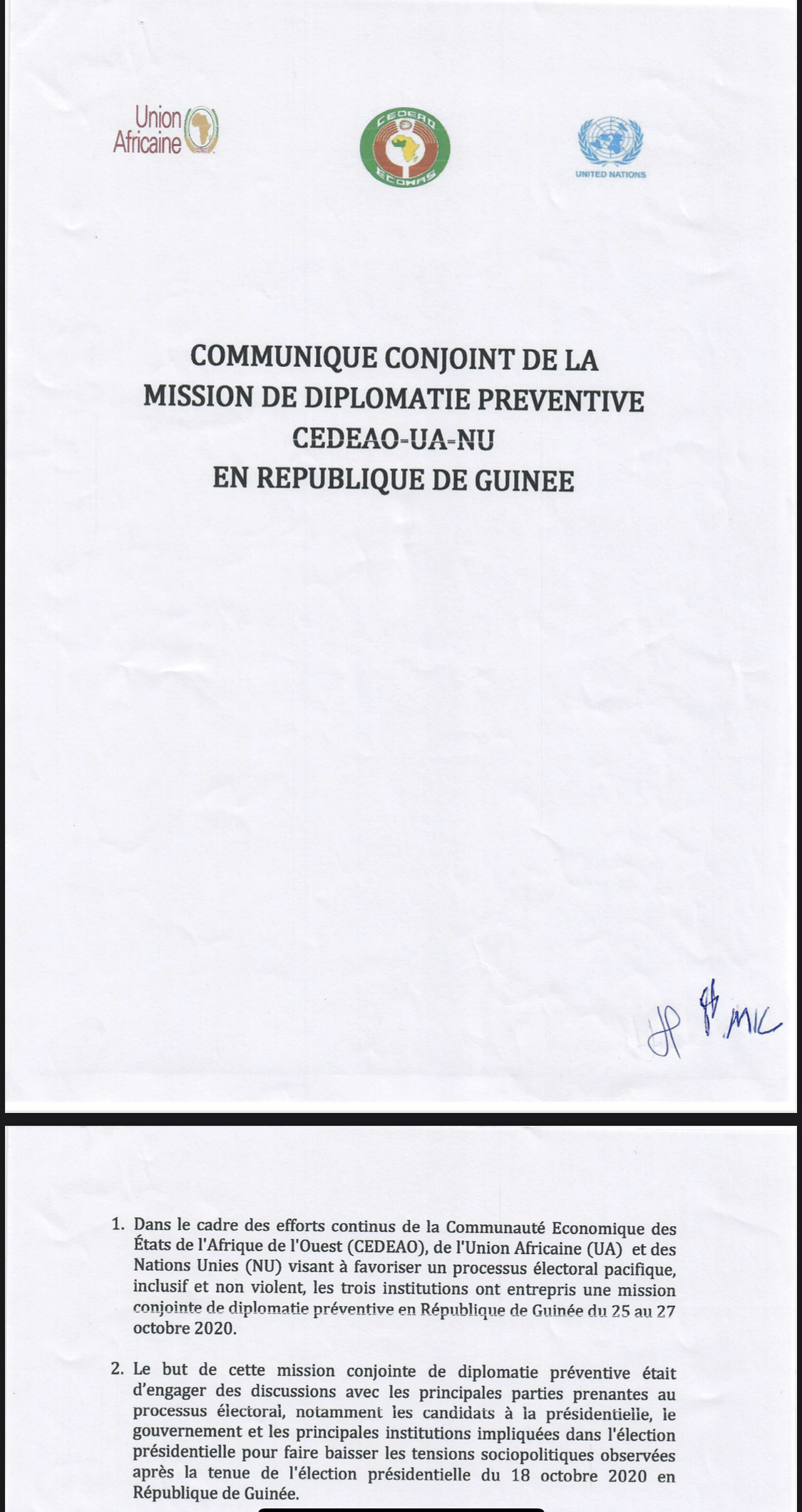 La mission conjointe de la Cedeao, l’UA et l’ONU demande de lever le dispositif devant le domicile de Cellou Dalein Diallo