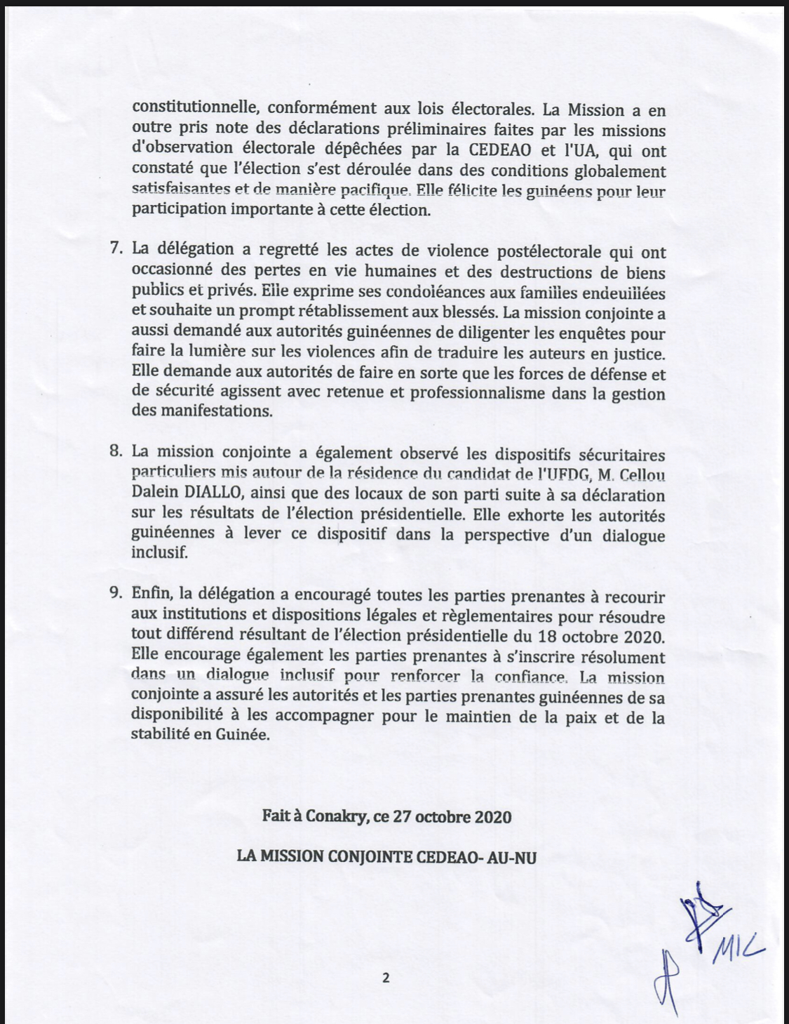 La mission conjointe de la Cedeao, l’UA et l’ONU demande de lever le dispositif devant le domicile de Cellou Dalein Diallo