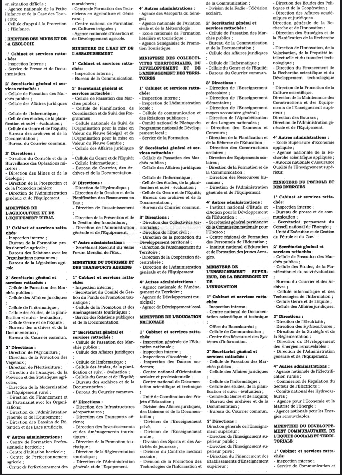 Répartition des services de l’Etat: le gros du pouvoir concentré à Présidence