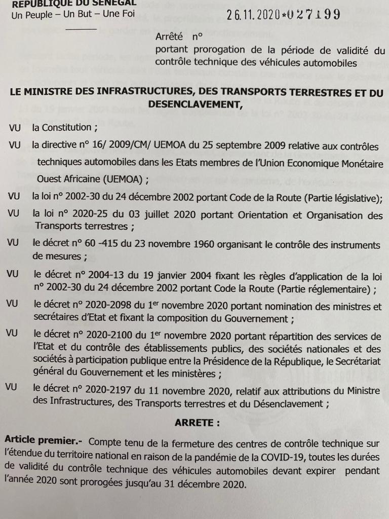 Transports terrestres: Mansour Faye proroge la durée de validité des contrôles techniques de véhicules jusqu’au 31 décembre 2020