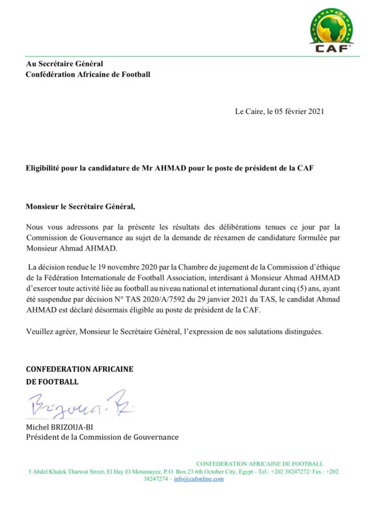 CAF: Ahmad Ahmad éligible à la présidence