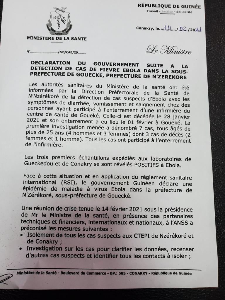 Guinée: les cas d’Ebola confirmés par les autorités
