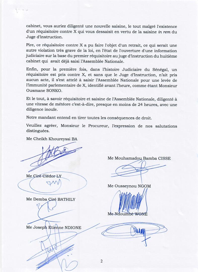 Lettre au Procureur : les avocats d'Ousmane Sonko étalent les «incongruités et vices de procédures » du dossier (Document)