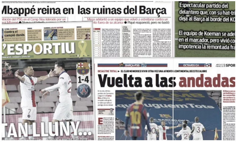 Les Unes de la presse sportive européenne: ​Un Barça «trop limité» par l'«ouragan Mbappé»