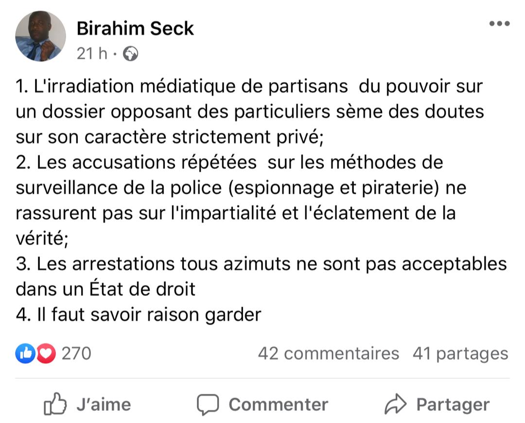 Birahim Seck sur l’affaire Sonko : « L’irradiation médiatique des gens du pouvoir sème le doute… »