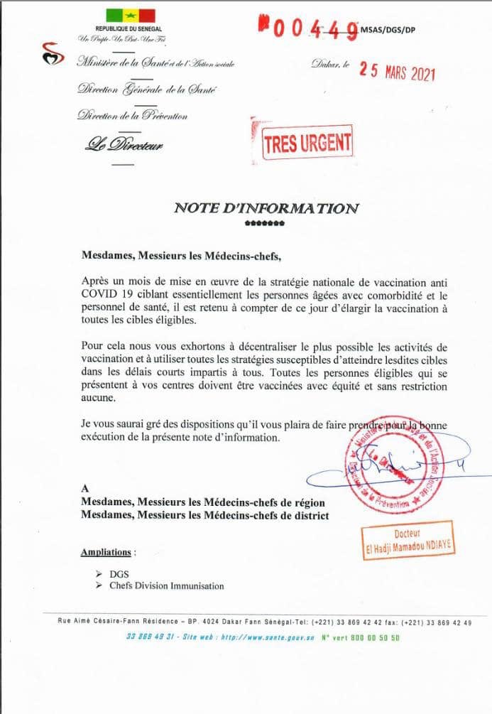 Sénégal : la vaccination contre la covid-19 désormais accessible à toutes les cibles