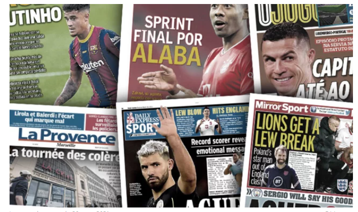 La fin de l'ère Sergio Agüero à City déchaine la presse anglaise, le Barça ne sait plus quoi faire avec Coutinho