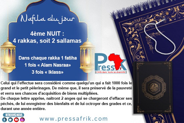 Ramadan-Nafila de la 4ème NUIT : 4 rakkas pour "se préserver  de la pauvreté et multiplier ses chances d'acquisition de biens"