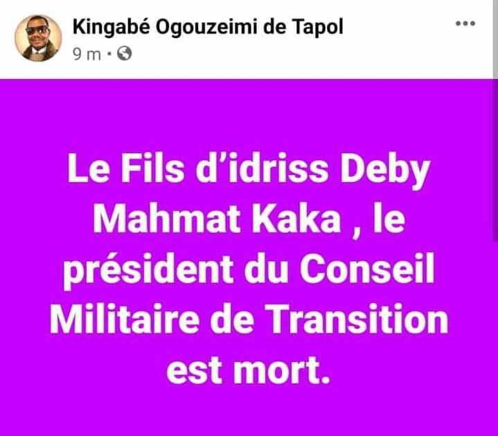 Le directeur de la Communication du FACT annonce la mort du fils d’Idriss Deby