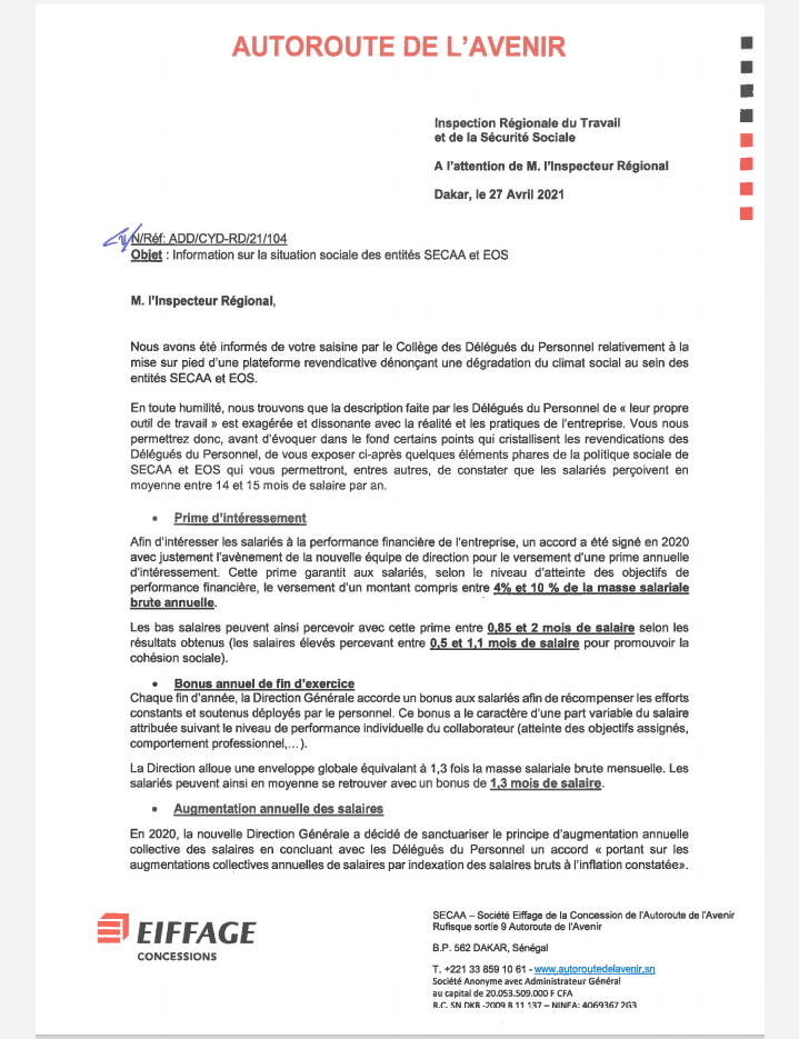 Grève des délégués du personnel de l’Autoroute à péage : le directeur Xavier Idier brandit des éléments phares de sa politique sociale