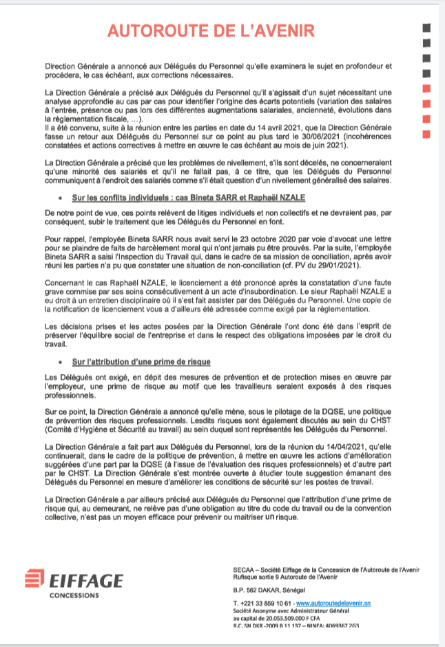 Grève des délégués du personnel de l’Autoroute à péage : le directeur Xavier Idier brandit des éléments phares de sa politique sociale