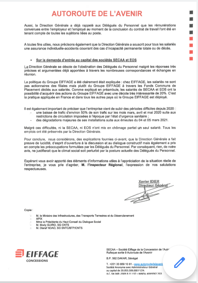 Grève des délégués du personnel de l’Autoroute à péage : le directeur Xavier Idier brandit des éléments phares de sa politique sociale