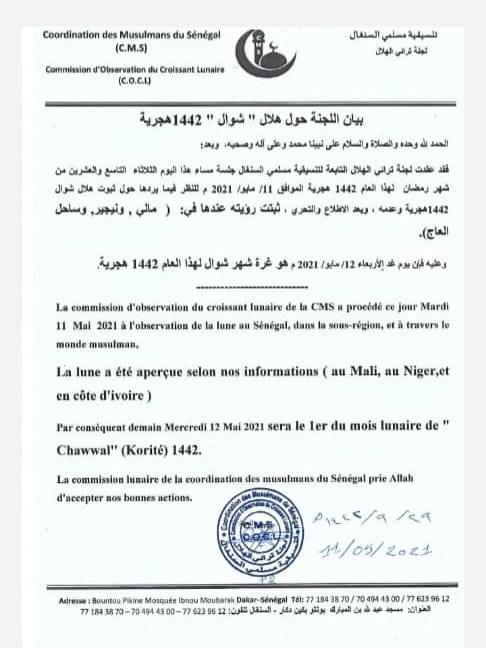 La Coordination des musulmans du Sénégal va célébrer ce mercredi la Korité