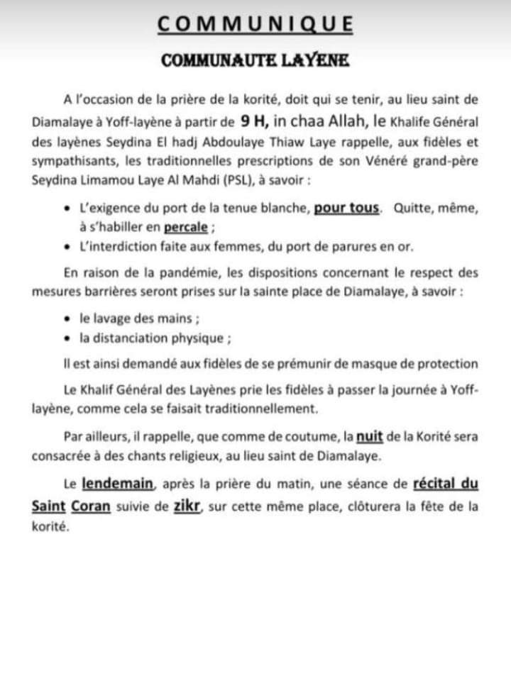 Prière de la Korité à Yoff : les prescriptions chez la communauté Layène (Document)